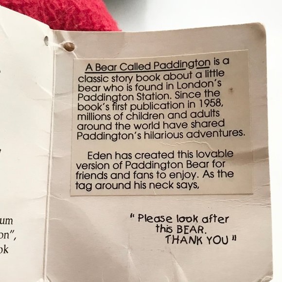 Eden Paddington Bear Plush Teddy Stuffed Animal Darkest Peru to London Red Blue - Picture 11 of 14